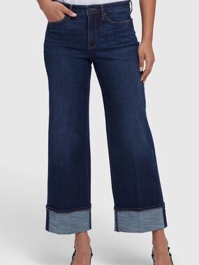 NYDJ Dark Blue Wide-Leg Jeans with Turned Cuffs